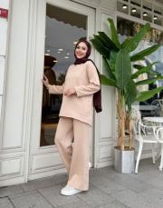 kuşgözü bol paça takım bej