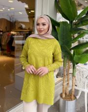 önü kısa desenli triko tunik yağ yeşili 2