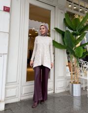 önü kısa desenli triko tunik bej 3