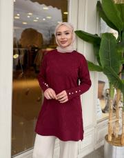 önü kısa desenli triko tunik bordo 2