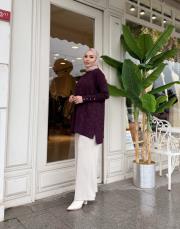 önü kısa desenli triko tunik patlıcan moru 3