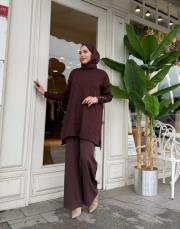 önü kısa desenli triko tunik kahve 3