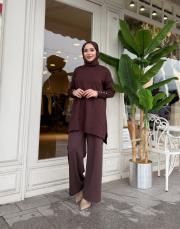 önü kısa desenli triko tunik kahve 4