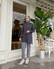 önü kısa desenli triko tunik antrasit 2