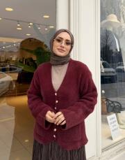 kısa angora hırka bordo 2