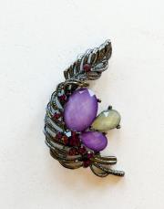 vintage taşlı yaprak broş lila
