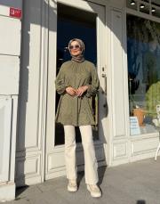 aria desenli tunik haki