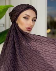 nadira geometrik desen şal mürdüm-kahve 2