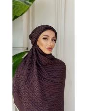 nadira geometrik desen şal mürdüm-kahve 4