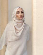 nadira geometrik desen şal ekru 4