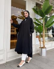 lunaria baskı detay uzun gömlek siyah