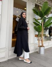 lunaria baskı detay uzun gömlek siyah 2