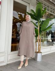 lunaria baskı detay uzun gömlek vizon