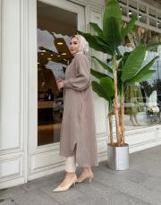 lunaria baskı detay uzun gömlek vizon 3