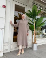 lunaria baskı detay uzun gömlek vizon 4