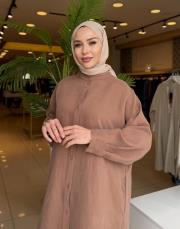 lunaria baskı detay uzun gömlek sütlü kahve 4