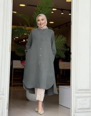 lunaria baskı detay uzun gömlek haki 2