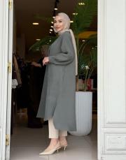 lunaria baskı detay uzun gömlek haki 3