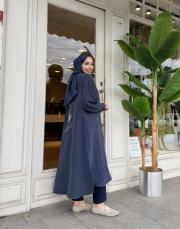 lunaria baskı detay uzun gömlek indigo