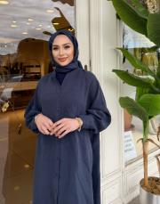 lunaria baskı detay uzun gömlek indigo 4