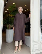 lunaria baskı detay uzun gömlek kahve 3