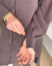 lunaria baskı detay uzun gömlek kahve 5