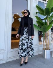 desenli kloş etek siyah
