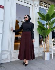 desenli kloş etek bordo