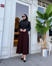 desenli kloş etek bordo 2