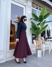 desenli kloş etek bordo 3