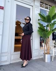 desenli kloş etek bordo 4