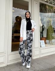 desenli bol paça pantolon siyah 2