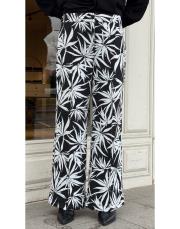 desenli bol paça pantolon siyah 3