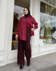 desenli bol paça pantolon bordo 2