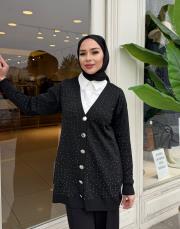 serpme taşlı merserize hırka siyah 4