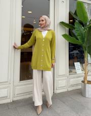 serpme taşlı merserize hırka yağ yeşili