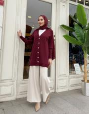 serpme taşlı merserize hırka bordo