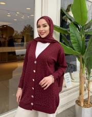 serpme taşlı merserize hırka bordo 2