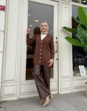 serpme taşlı merserize hırka kahve