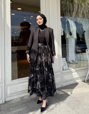 şifon djital desen etek siyah