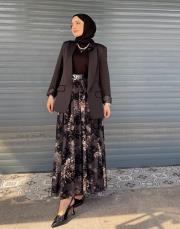 şifon djital desen etek siyah 4