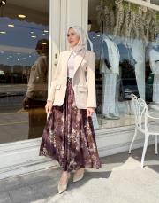 şifon djital desen etek kahve