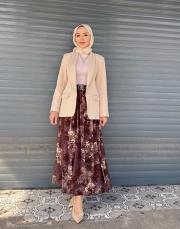 şifon djital desen etek kahve 3