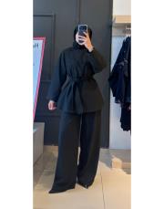 dik yaka ceketli takım siyah