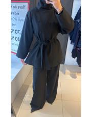 dik yaka ceketli takım siyah 2