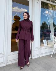 dik yaka ceketli takım bordo 3