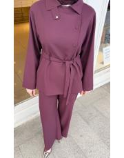 dik yaka ceketli takım bordo 5