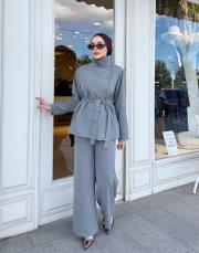 dik yaka ceketli takım gri 5