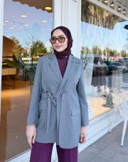 çift yaka anvelop ceket gri