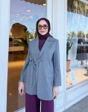 çift yaka anvelop ceket gri 4